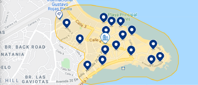 Mapa da melhor região para ficar em San Andrés