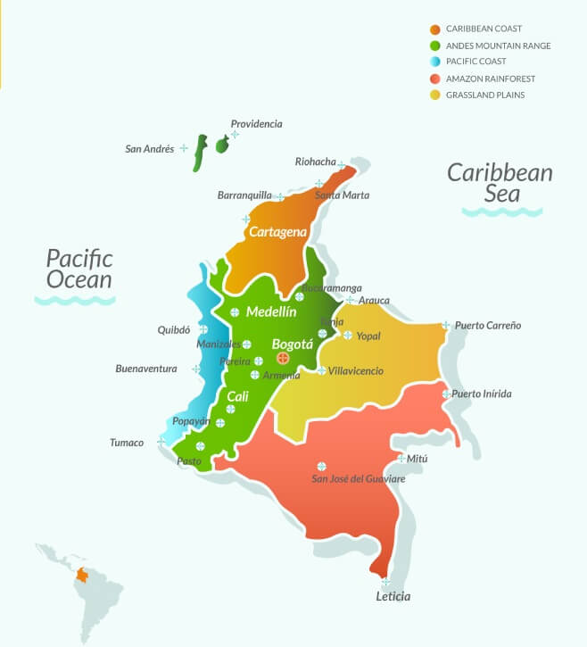 Mapa com cidades da Colômbia