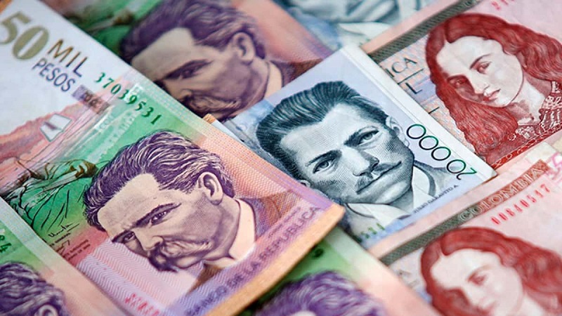 Dinheiro vivo ou pesos colombianos em espécie