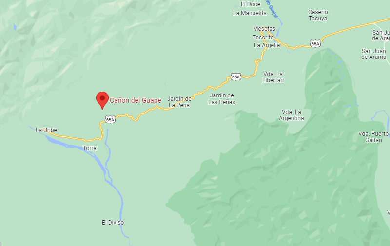 Localização no mapa do Cânion do rio Guape