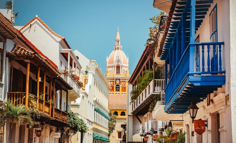 Casas coloridas na Cidade Amuralhada em Cartagena