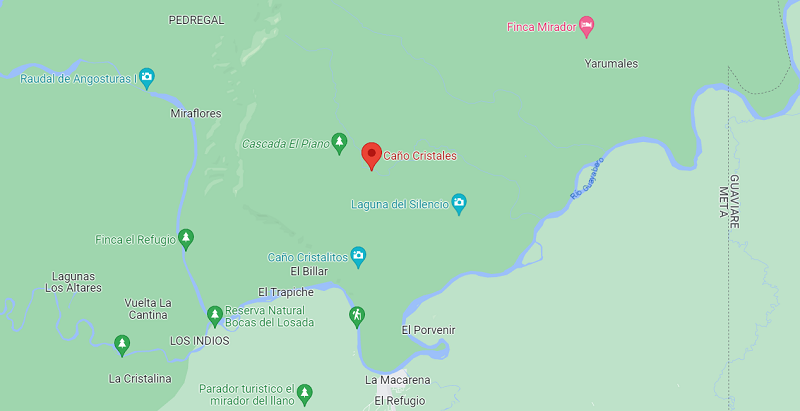 Mapa de Caño Cristales na Colômbia