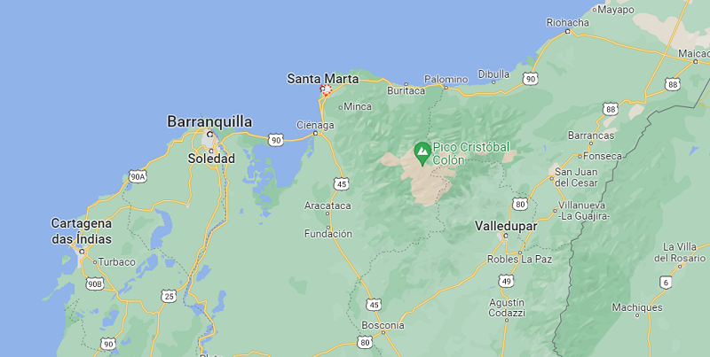 Mapa de Santa Marta na Colômbia