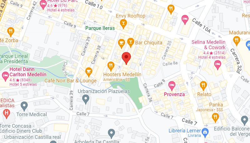 Mapa da Vía Primavera em Medellín